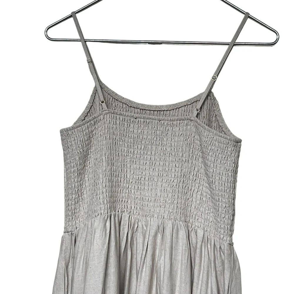 Rachel Zoe tan rayon linen blend smocked v waist spaghetti strap maxi dress - Picture 4 of 13